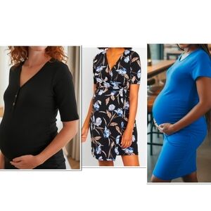 Maternity Floral Black and Blue Women's Dress And Top Set
